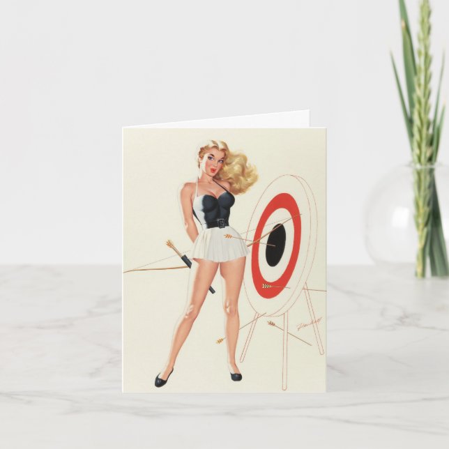 Vintager Pinup Gal Archery, Vatertag Karte (Vorderseite)