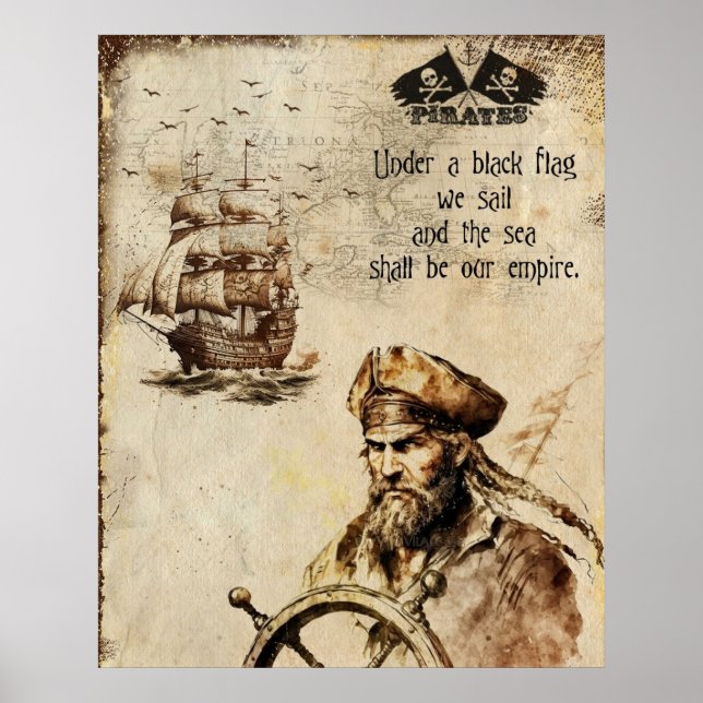Vintager Piratenführer und Schiff Poster (Vorne)