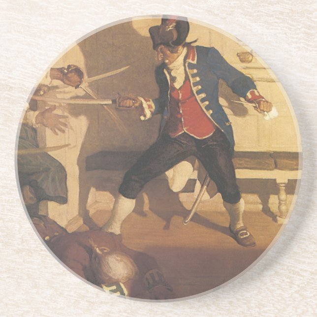Vintager Piratenkapitän, Schwertkampf von NC Wyeth Getränkeuntersetzer (Vorne)
