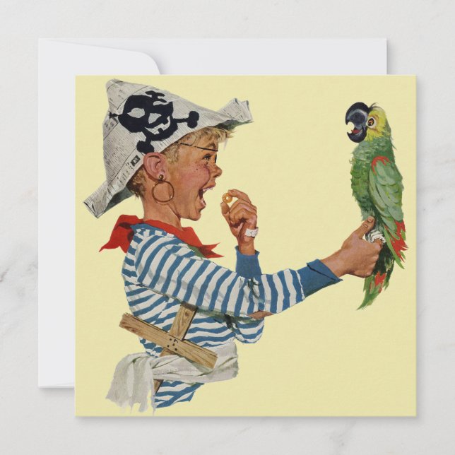 Vintager Piratenpapagei, Kindergeburtstagsparty Einladung (Vorderseite)
