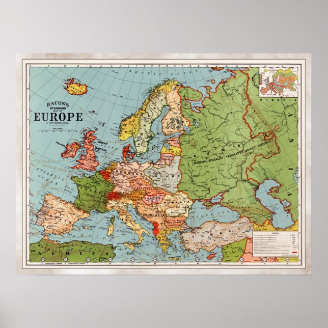 Vintager Plan für Europa Poster (Vorne)