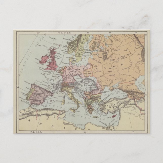Vintager Plan für Europa Postkarte (Vorderseite)