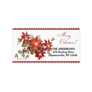 Vintager Poinsettia-Rücksendeadresse-Aufkleber Adressaufkleber