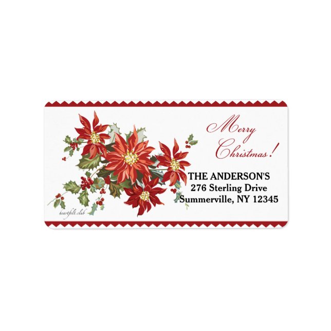 Vintager Poinsettia-Rücksendeadresse-Aufkleber Adressaufkleber (Vorne)