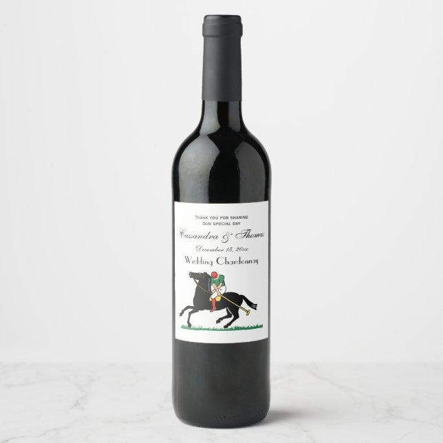 Vintager Polo Player auf Pony Weinetikett (Vorderseite)