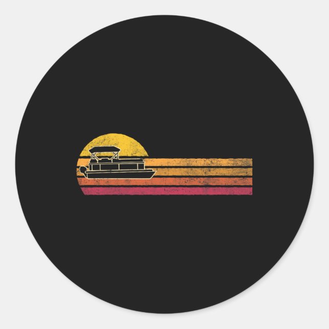 Vintager Pontoon Boat Silhouette Retro Boat Runder Aufkleber (Vorderseite)