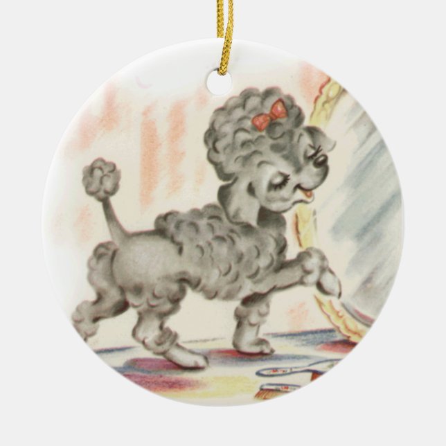 Vintager Poodle-Welpe Keramikornament (Vorne)