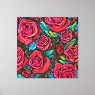 Vintager Pop Art Patches Rose Blume Art Design Leinwanddruck