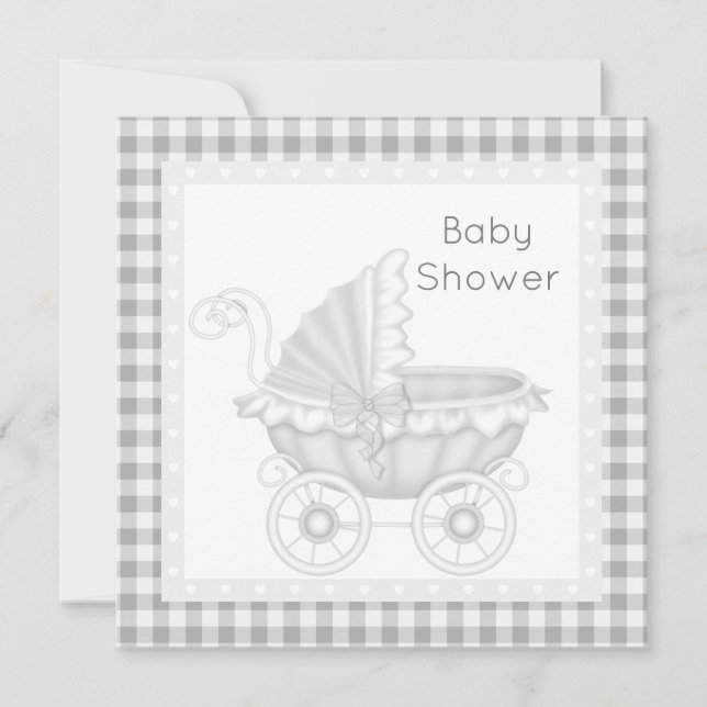 VINTAGER PRAM-BABY-DUSCHERGRAD/WEISS EINLADUNG (Vorderseite)