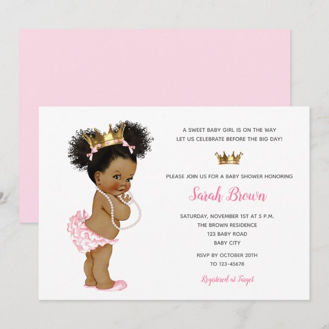 Vintager Princess Pink, Afrikanischer Amerikaner Einladung (Vorne/Hinten)