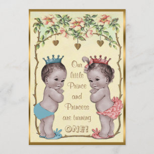 Vintager Prinz und Prinzessin Twins Geburtstag Einladung