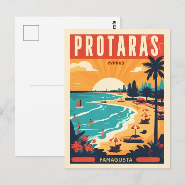 Vintager Protaras-Cyprus-Urlaub am Strand Postkarte (Vorne/Hinten)