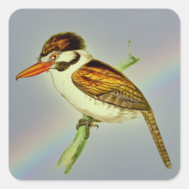 Vintager Puff Bird mit Rainbow Sky Quadratischer Aufkleber