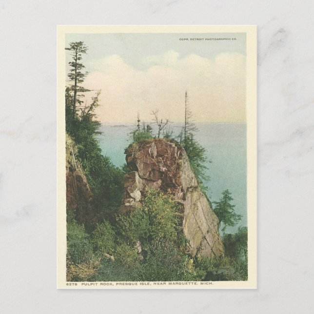 Vintager Pulpit Rock Marquette Michigan Postkarte (Vorderseite)