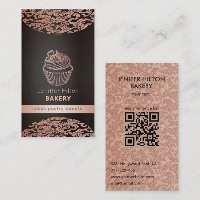 Vintager QR-Code für , elegantes Kuchenbacken Visitenkarte (Vorne/Hinten)