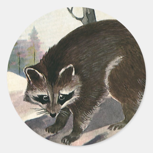 Vintager Raccoon, Wildtiere Runder Aufkleber (Vorderseite)