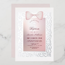 Vintager Rahmen Rosa Taufe Folieneinladung