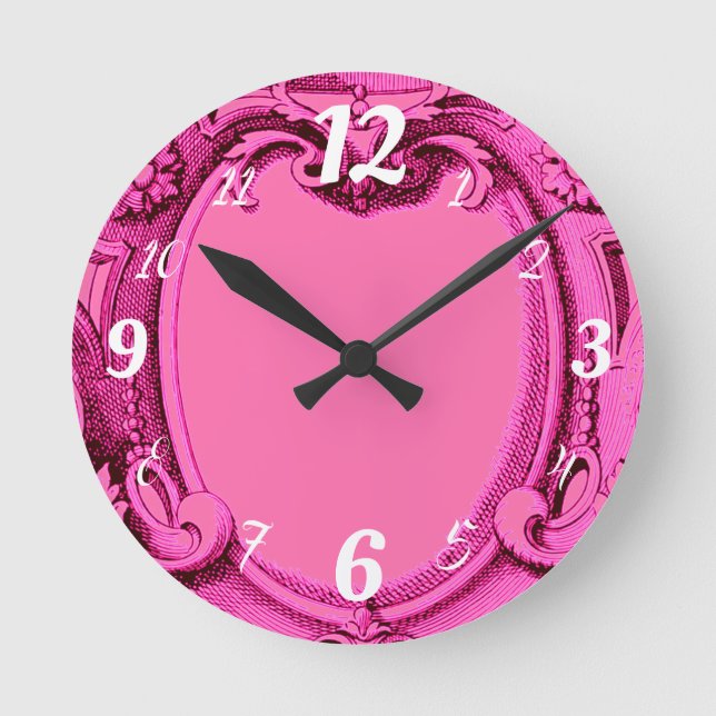 Vintager Rahmen, rosa Wand Runde Wanduhr (Vorderseite)