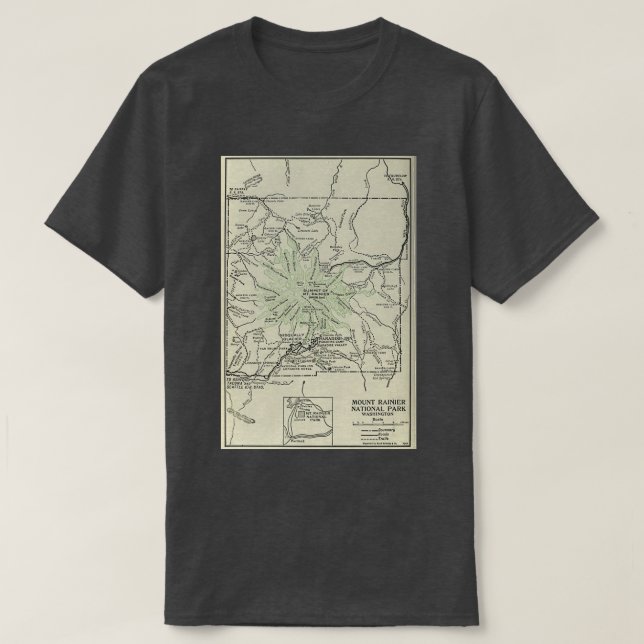 Vintager Rainier Nationalpark Karte 1919 T-Shirt (Design vorne)