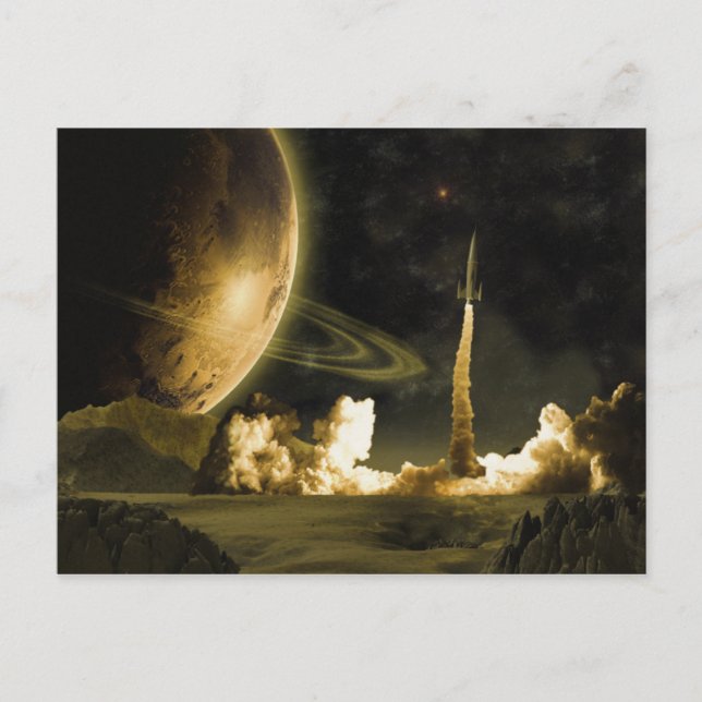 Vintager Raketenstart Postkarte (Vorderseite)