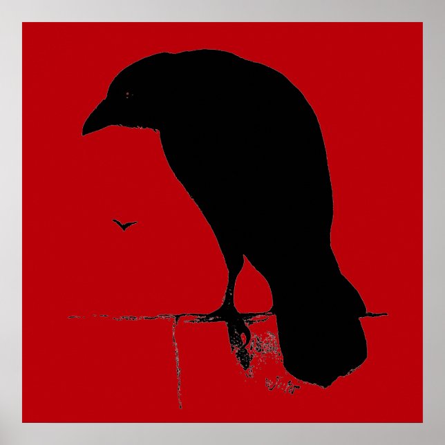 Vintager Raven auf blutroter Vorlage Poster (Vorne)