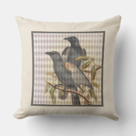 Vintager Raven Ephemera auf Cream Harlequin Patter Kissen