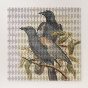 Vintager Raven Ephemera auf Taupe Harlequin Patter