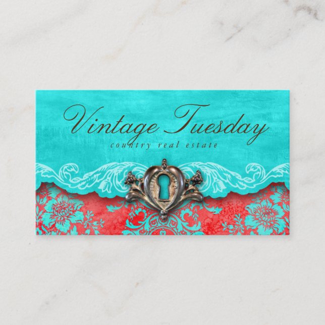 VINTAGER Real Anwesen Agent Antiquitätensperre Visitenkarte (Vorderseite)