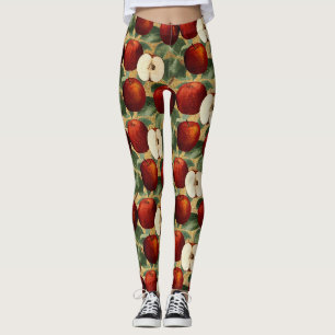 Vintager Red Apple Botanical Gold Alphabet Leggings