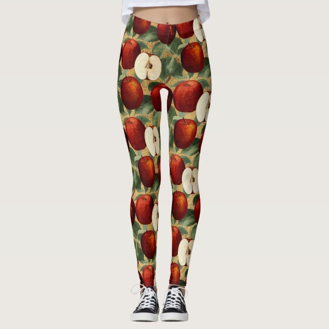 Vintager Red Apple Botanical Gold Alphabet Leggings (Vorderseite)