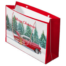 Vintager Red Car Snow Sled Weihnachten