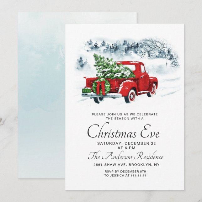 Vintager Red Farm Truck Weihnachtsfeiertag Einladung (Vorne/Hinten)