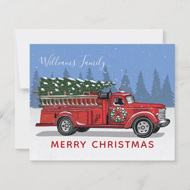 Vintager Red Fire LKW Gerne Weihnachtskarte (Vorderseite)