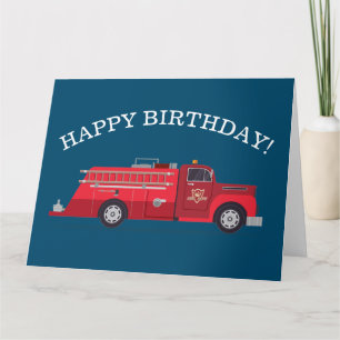 Vintager Red Fire Truck Happy Birthday Karte