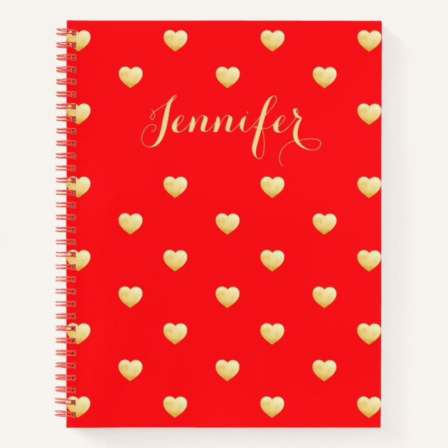 Vintager Red Gold Hearts Individuelle Name Notizbuch (Vorderseite)