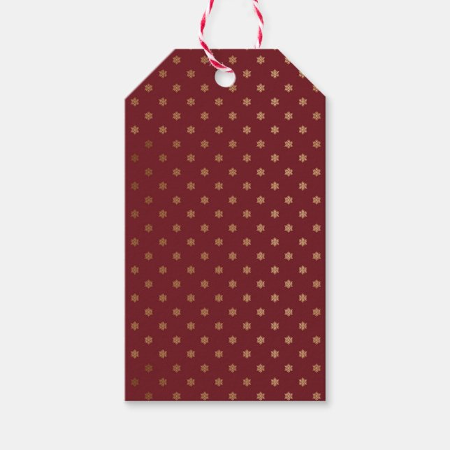 Vintager Red Holiday Gold Snowflakes Geschenkanhänger (Vorderseite)
