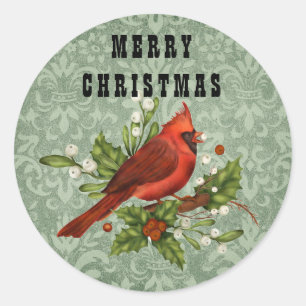 Vintager Red Kardinal Bird Frohe Weihnachten Runder Aufkleber
