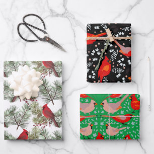 Vintager Red Kardinal Bird Nahtlose Weihnachtsgesc Geschenkpapier Set