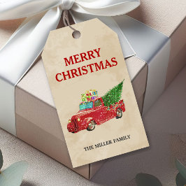 Vintager Red Lieferwagen Truck Weihnachten Geschenkanhänger