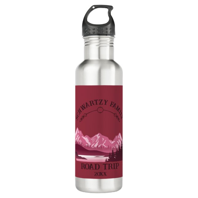 Vintager Red Mountain Lake Sunset Edelstahlflasche (Vorderseite)
