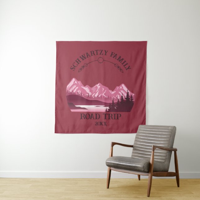 Vintager Red Mountain Lake Sunset Wandteppich (Beispiel)