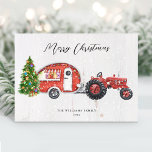 Vintager Red Tractor Camper Weihnachten Non-Foto<br><div class="desc">Wünschen Sie Ihren Freunden und Ihrer Familie eine schöne Urlaubssaison mit diesem Vintagen,  roten Traktor und rotem Camper-Design. Personalisieren Sie Ihren Urlaub Gruß und Familiennamen.</div>