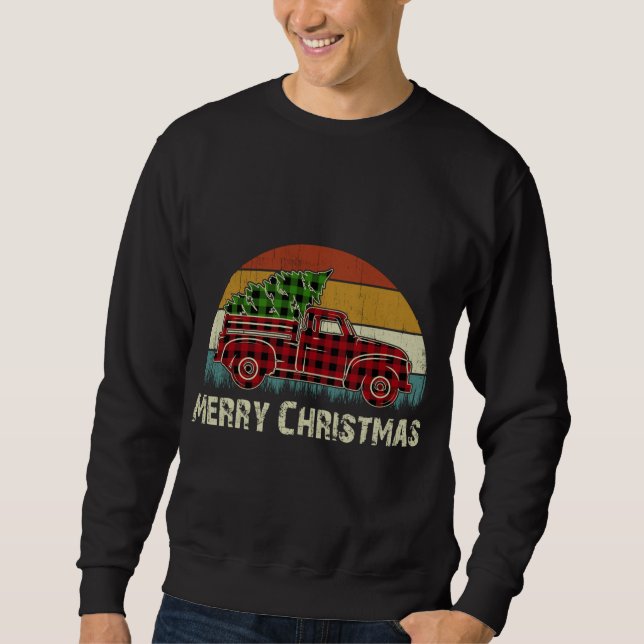 Vintager Red Truck Buffalo Kariert mit fröhlicher  Sweatshirt (Vorderseite)