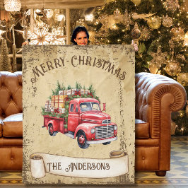 Vintager Red Truck Frohe Weihnachten Fleecedecke