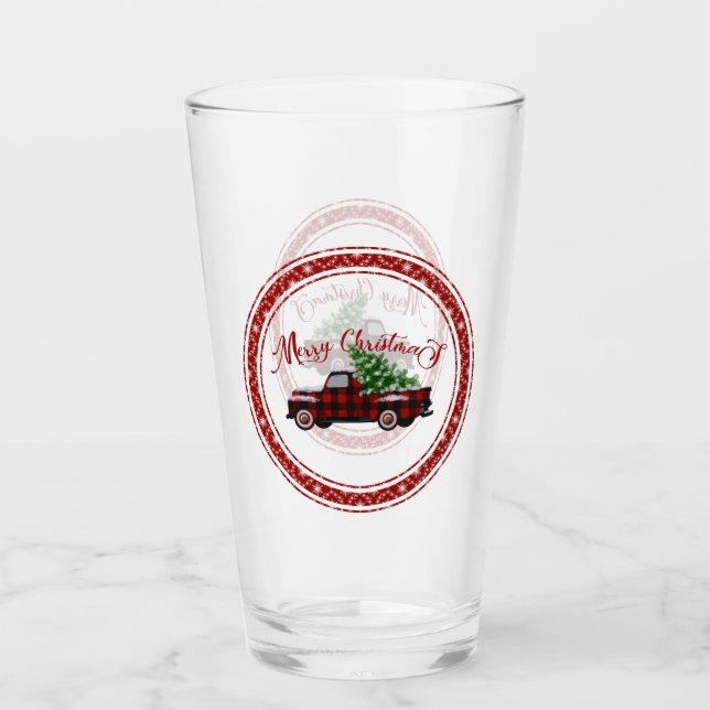 Vintager Red Truck Frohe Weihnachten! Glas (Vorderseite)