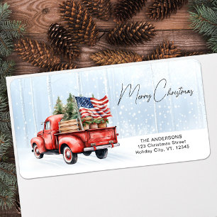 Vintager Red Truck Frohe Weihnachtsfeier Rücksende Adressaufkleber