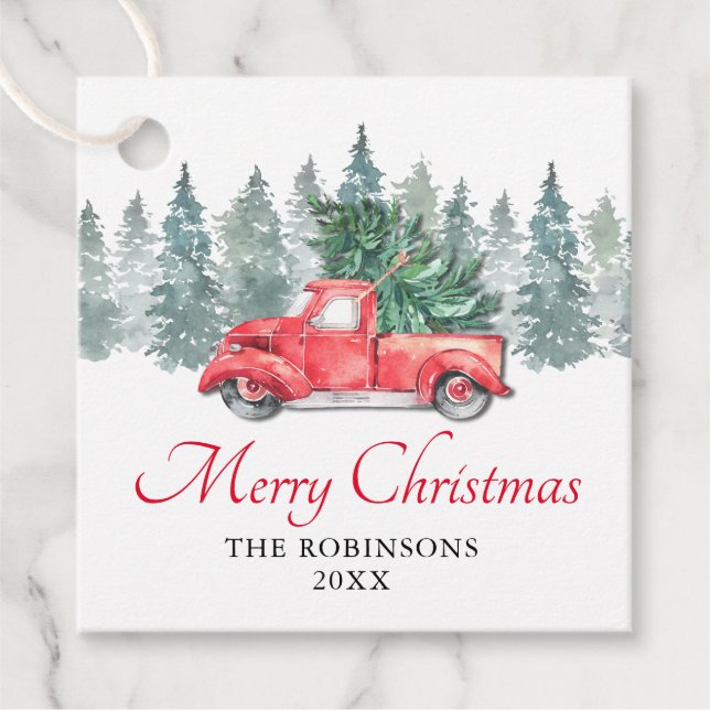 Vintager Red Truck Frohe Weihnachtsgeschenke Geschenkanhänger (Vorderseite)