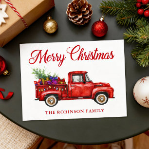 Vintager Red Truck Geschenke Tree Weihnachtsfamili Postkarte