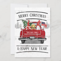 Vintager Red Truck Gnome Hund Couple Patriotic Xma