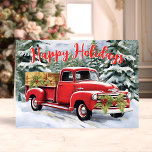 Vintager Red Truck in Snowy Forest Weihnachten<br><div class="desc">Mit unserer Vintagen Red Truck in Snowy Forest Weihnachtskarte senden Sie uns herzliche Urlaubswünsche! Diese bezaubernde Karte zeigt eine nostalgische Abbildung eines Vintagen roten Lastwagens, der mit festlichen Kränzen geschmückt und mit Geschenken beladen ist, Set gegen eine malerische, verschneite Waldlandschaft. Diese Karte ist perfekt, um den Geist der Saison zu...</div>